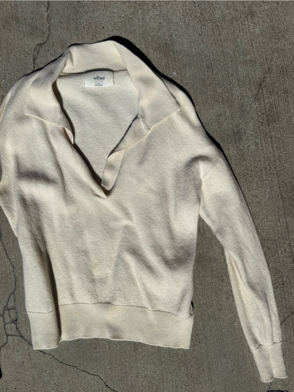 Wilfred Women's Ivory Merino Wool Cashmere Knit Collared V-Neck Pullover S
